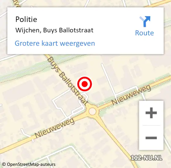 Locatie op kaart van de 112 melding: Politie Wijchen, Buys Ballotstraat op 6 januari 2023 14:48