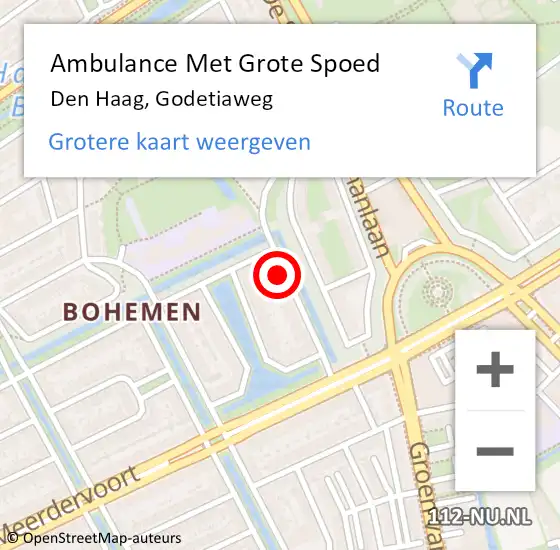 Locatie op kaart van de 112 melding: Ambulance Met Grote Spoed Naar Den Haag, Godetiaweg op 6 januari 2023 14:57