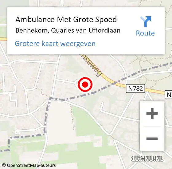 Locatie op kaart van de 112 melding: Ambulance Met Grote Spoed Naar Bennekom, Quarles van Uffordlaan op 6 januari 2023 15:09