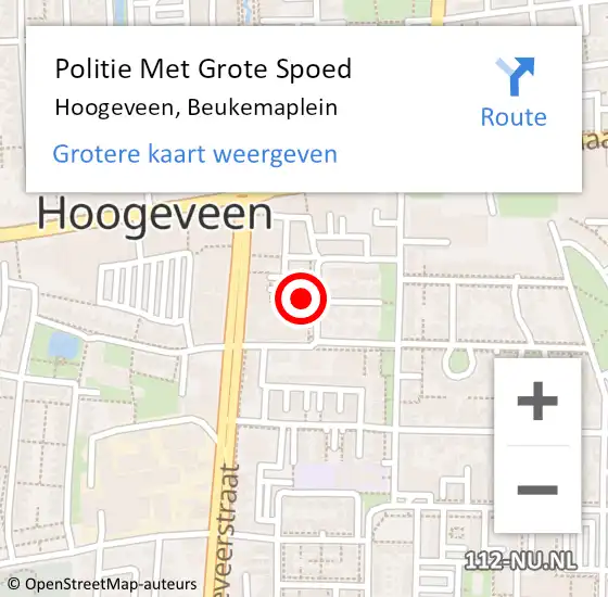 Locatie op kaart van de 112 melding: Politie Met Grote Spoed Naar Hoogeveen, Beukemaplein op 6 januari 2023 15:18