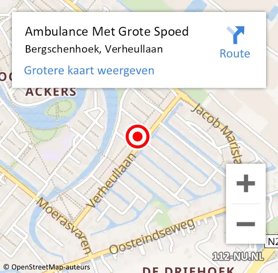 Locatie op kaart van de 112 melding: Ambulance Met Grote Spoed Naar Bergschenhoek, Verheullaan op 6 januari 2023 15:44