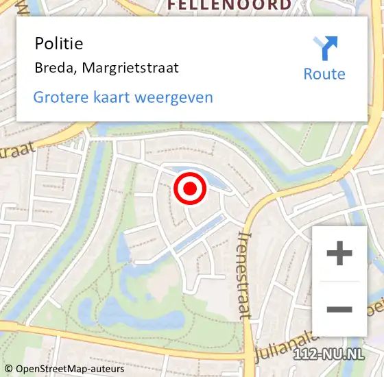 Locatie op kaart van de 112 melding: Politie Breda, Margrietstraat op 6 januari 2023 16:04