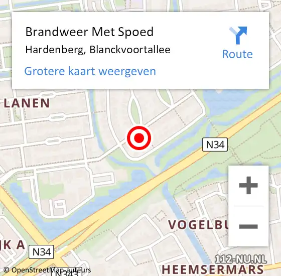 Locatie op kaart van de 112 melding: Brandweer Met Spoed Naar Hardenberg, Blanckvoortallee op 6 januari 2023 16:18