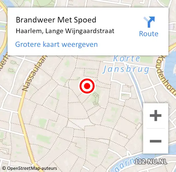 Locatie op kaart van de 112 melding: Brandweer Met Spoed Naar Haarlem, Lange Wijngaardstraat op 6 januari 2023 16:36