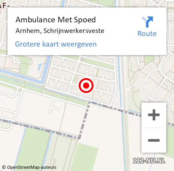Locatie op kaart van de 112 melding: Ambulance Met Spoed Naar Arnhem, Schrijnwerkersveste op 6 januari 2023 16:41