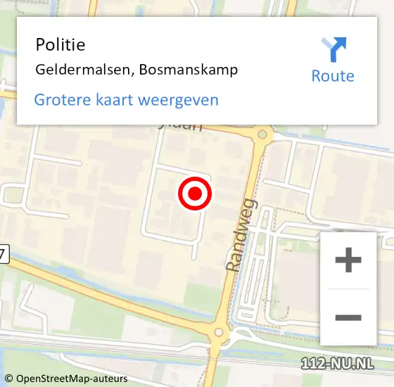 Locatie op kaart van de 112 melding: Politie Geldermalsen, Bosmanskamp op 6 januari 2023 17:01