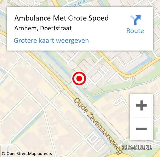 Locatie op kaart van de 112 melding: Ambulance Met Grote Spoed Naar Arnhem, Doeffstraat op 6 januari 2023 17:16