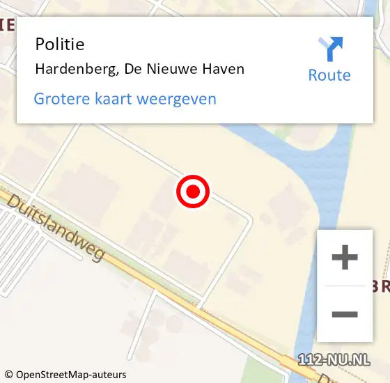 Locatie op kaart van de 112 melding: Politie Hardenberg, De Nieuwe Haven op 6 januari 2023 17:23