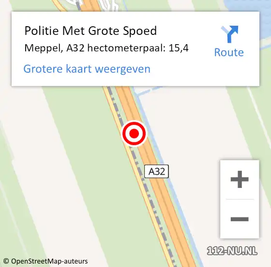 Locatie op kaart van de 112 melding: Politie Met Grote Spoed Naar Meppel, A32 hectometerpaal: 15,4 op 6 januari 2023 17:52