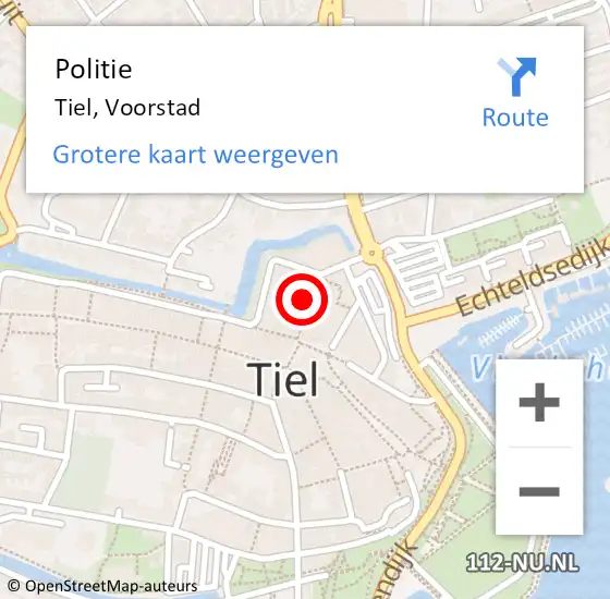 Locatie op kaart van de 112 melding: Politie Tiel, Voorstad op 6 januari 2023 17:56