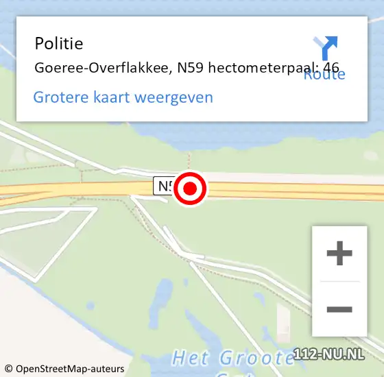 Locatie op kaart van de 112 melding: Politie Goeree-Overflakkee, N59 hectometerpaal: 46 op 6 januari 2023 18:03