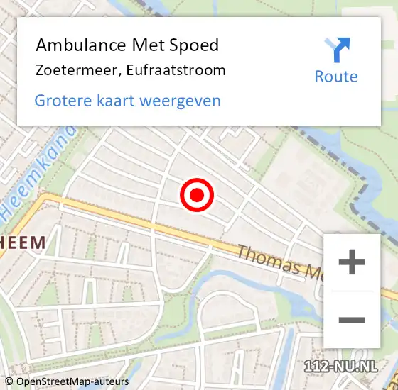 Locatie op kaart van de 112 melding: Ambulance Met Spoed Naar Zoetermeer, Eufraatstroom op 6 januari 2023 18:04