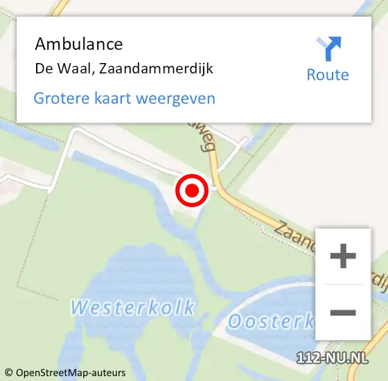 Locatie op kaart van de 112 melding: Ambulance De Waal, Zaandammerdijk op 6 januari 2023 18:12