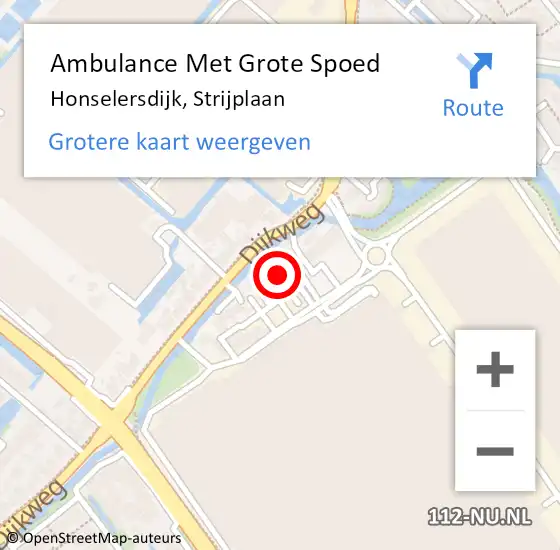 Locatie op kaart van de 112 melding: Ambulance Met Grote Spoed Naar Honselersdijk, Strijplaan op 6 januari 2023 18:12