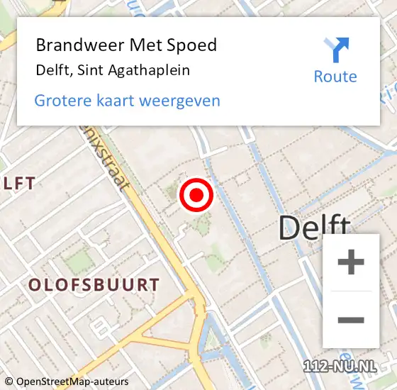 Locatie op kaart van de 112 melding: Brandweer Met Spoed Naar Delft, Sint Agathaplein op 6 januari 2023 18:58