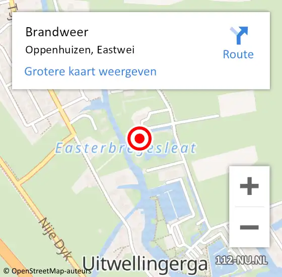 Locatie op kaart van de 112 melding: Brandweer Oppenhuizen, Eastwei op 6 januari 2023 19:17