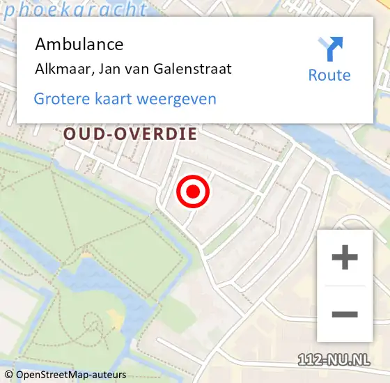 Locatie op kaart van de 112 melding: Ambulance Alkmaar, Jan van Galenstraat op 6 januari 2023 19:21