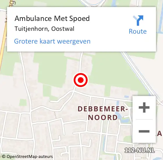 Locatie op kaart van de 112 melding: Ambulance Met Spoed Naar Tuitjenhorn, Oostwal op 6 januari 2023 20:10