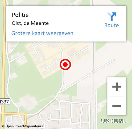 Locatie op kaart van de 112 melding: Politie Olst, de Meente op 6 januari 2023 20:19