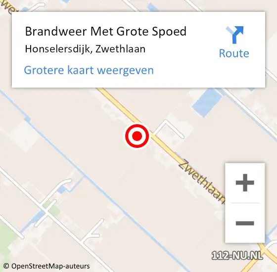 Locatie op kaart van de 112 melding: Brandweer Met Grote Spoed Naar Honselersdijk, Zwethlaan op 6 januari 2023 20:22