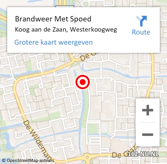 Locatie op kaart van de 112 melding: Brandweer Met Spoed Naar Koog aan de Zaan, Westerkoogweg op 6 januari 2023 21:05