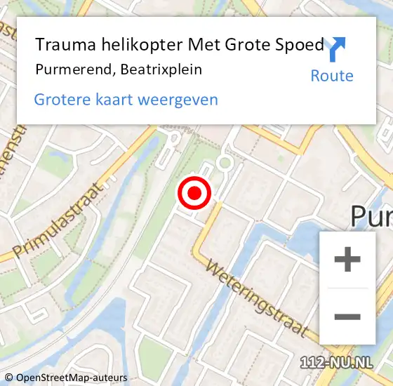 Locatie op kaart van de 112 melding: Trauma helikopter Met Grote Spoed Naar Purmerend, Beatrixplein op 6 januari 2023 21:19