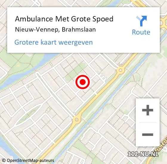 Locatie op kaart van de 112 melding: Ambulance Met Grote Spoed Naar Nieuw-Vennep, Brahmslaan op 6 januari 2023 21:48