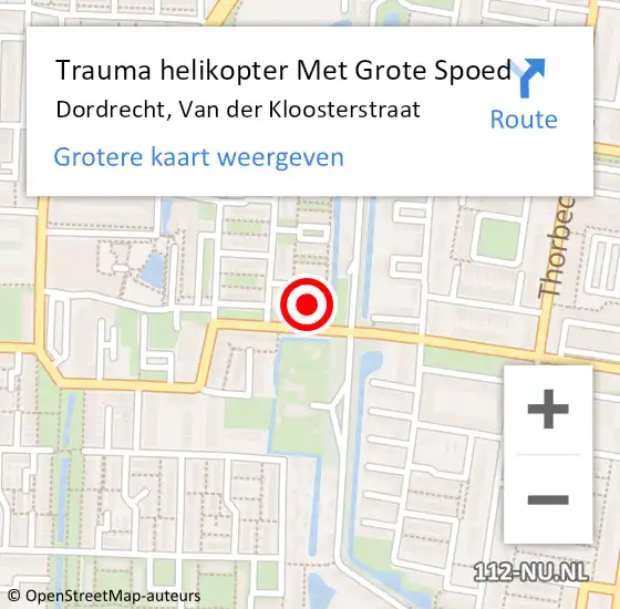 Locatie op kaart van de 112 melding: Trauma helikopter Met Grote Spoed Naar Dordrecht, Van der Kloosterstraat op 6 januari 2023 22:02