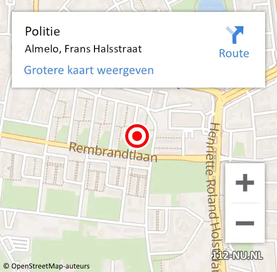 Locatie op kaart van de 112 melding: Politie Almelo, Frans Halsstraat op 6 januari 2023 22:08