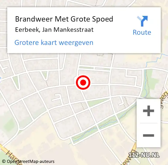 Locatie op kaart van de 112 melding: Brandweer Met Grote Spoed Naar Eerbeek, Jan Mankesstraat op 6 januari 2023 22:27