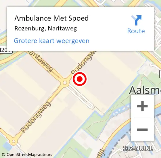 Locatie op kaart van de 112 melding: Ambulance Met Spoed Naar Rozenburg, Naritaweg op 6 januari 2023 22:34