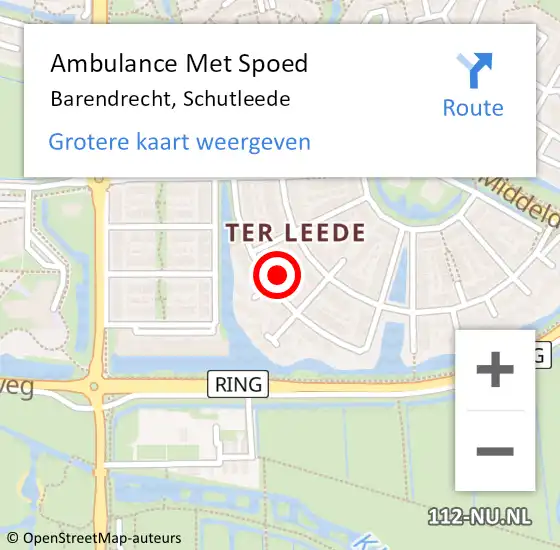 Locatie op kaart van de 112 melding: Ambulance Met Spoed Naar Barendrecht, Schutleede op 6 januari 2023 22:35