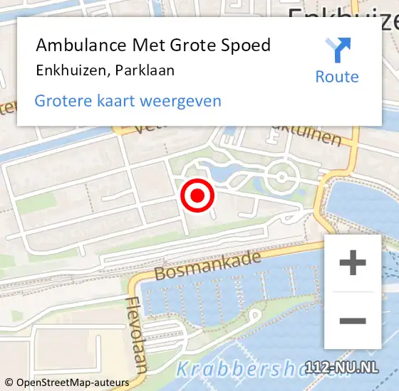 Locatie op kaart van de 112 melding: Ambulance Met Grote Spoed Naar Enkhuizen, Parklaan op 6 januari 2023 22:50