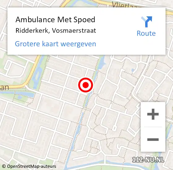 Locatie op kaart van de 112 melding: Ambulance Met Spoed Naar Ridderkerk, Vosmaerstraat op 6 januari 2023 23:06