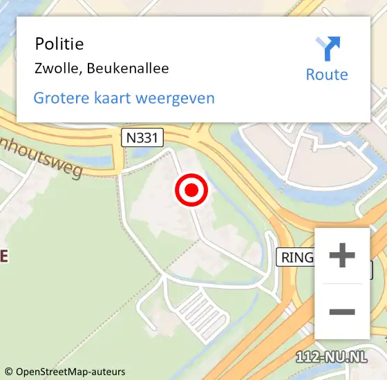 Locatie op kaart van de 112 melding: Politie Zwolle, Beukenallee op 6 januari 2023 23:22