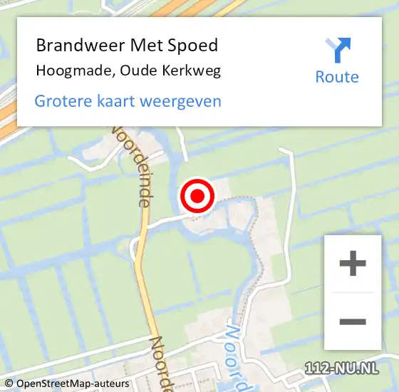 Locatie op kaart van de 112 melding: Brandweer Met Spoed Naar Hoogmade, Oude Kerkweg op 6 januari 2023 23:51