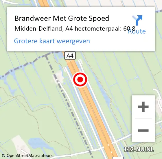 Locatie op kaart van de 112 melding: Brandweer Met Grote Spoed Naar Midden-Delfland, A4 hectometerpaal: 60,8 op 7 januari 2023 00:03