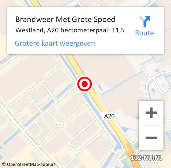 Locatie op kaart van de 112 melding: Brandweer Met Grote Spoed Naar Westland, A20 hectometerpaal: 11,5 op 7 januari 2023 00:45