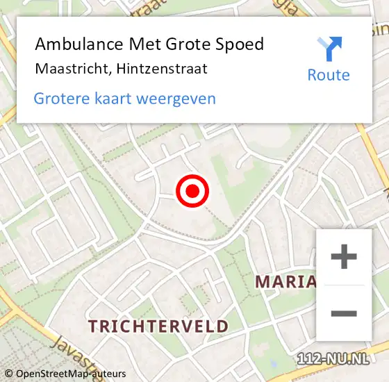 Locatie op kaart van de 112 melding: Ambulance Met Grote Spoed Naar Maastricht, Hintzenstraat op 7 januari 2023 00:47