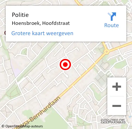 Locatie op kaart van de 112 melding: Politie Hoensbroek, Hoofdstraat op 7 januari 2023 01:09