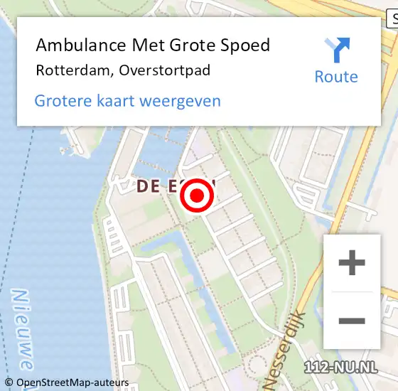 Locatie op kaart van de 112 melding: Ambulance Met Grote Spoed Naar Rotterdam, Overstortpad op 7 januari 2023 01:48