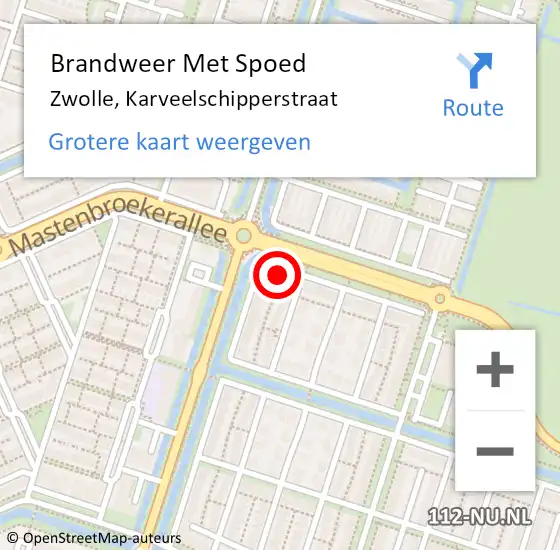 Locatie op kaart van de 112 melding: Brandweer Met Spoed Naar Zwolle, Karveelschipperstraat op 7 januari 2023 02:41