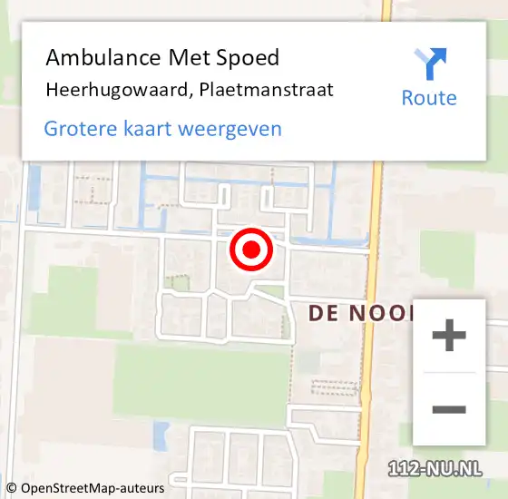 Locatie op kaart van de 112 melding: Ambulance Met Spoed Naar Heerhugowaard, Plaetmanstraat op 7 januari 2023 03:40