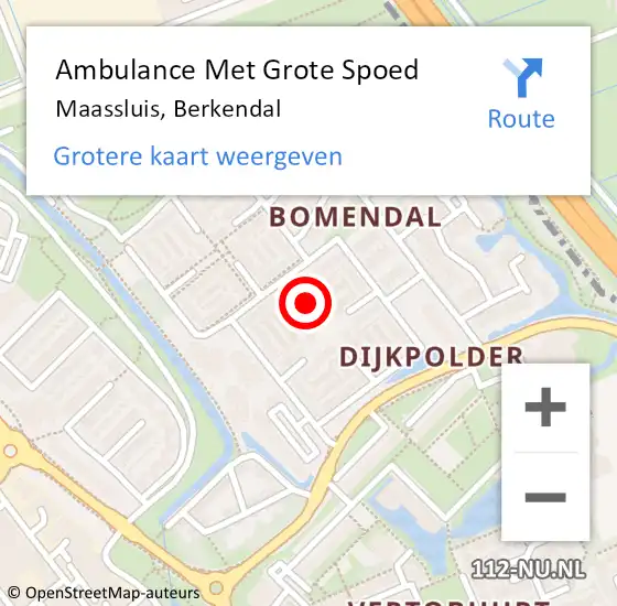 Locatie op kaart van de 112 melding: Ambulance Met Grote Spoed Naar Maassluis, Berkendal op 7 januari 2023 04:26