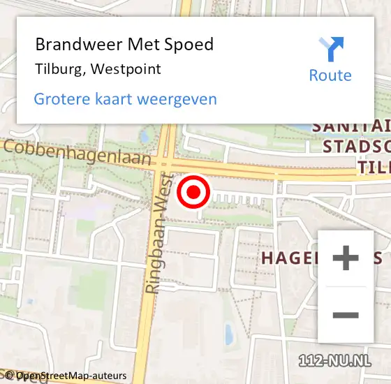 Locatie op kaart van de 112 melding: Brandweer Met Spoed Naar Tilburg, Westpoint op 7 januari 2023 05:02
