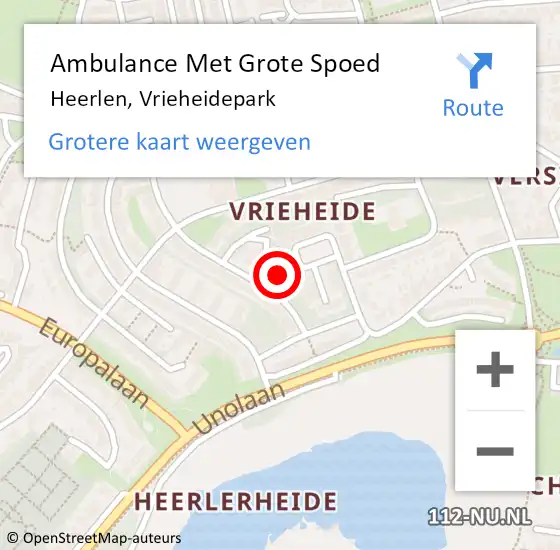 Locatie op kaart van de 112 melding: Ambulance Met Grote Spoed Naar Heerlen, Vrieheidepark op 7 januari 2023 08:35