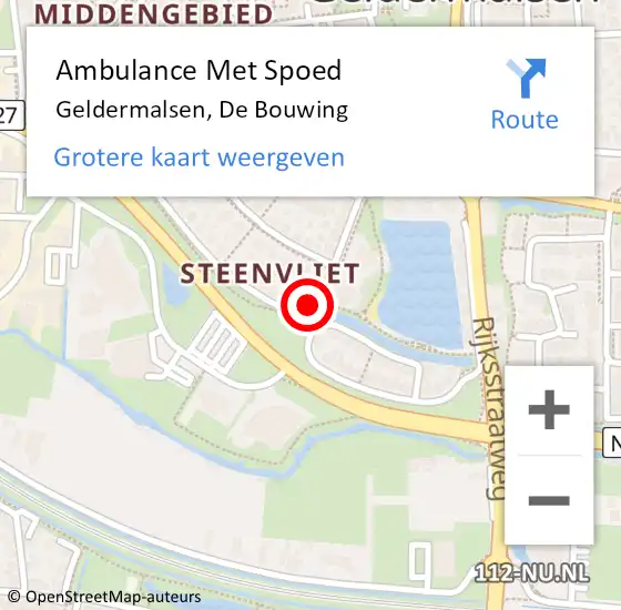 Locatie op kaart van de 112 melding: Ambulance Met Spoed Naar Geldermalsen, De Bouwing op 7 januari 2023 09:15