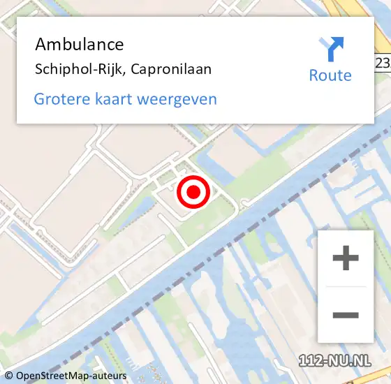 Locatie op kaart van de 112 melding: Ambulance Schiphol-Rijk, Capronilaan op 7 januari 2023 09:20