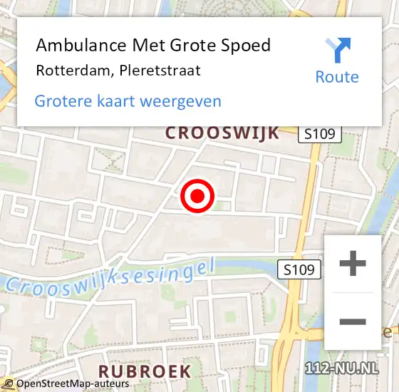 Locatie op kaart van de 112 melding: Ambulance Met Grote Spoed Naar Rotterdam, Pleretstraat op 7 januari 2023 09:49