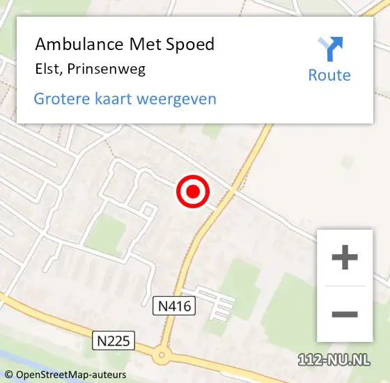 Locatie op kaart van de 112 melding: Ambulance Met Spoed Naar Elst, Prinsenweg op 11 augustus 2014 12:22